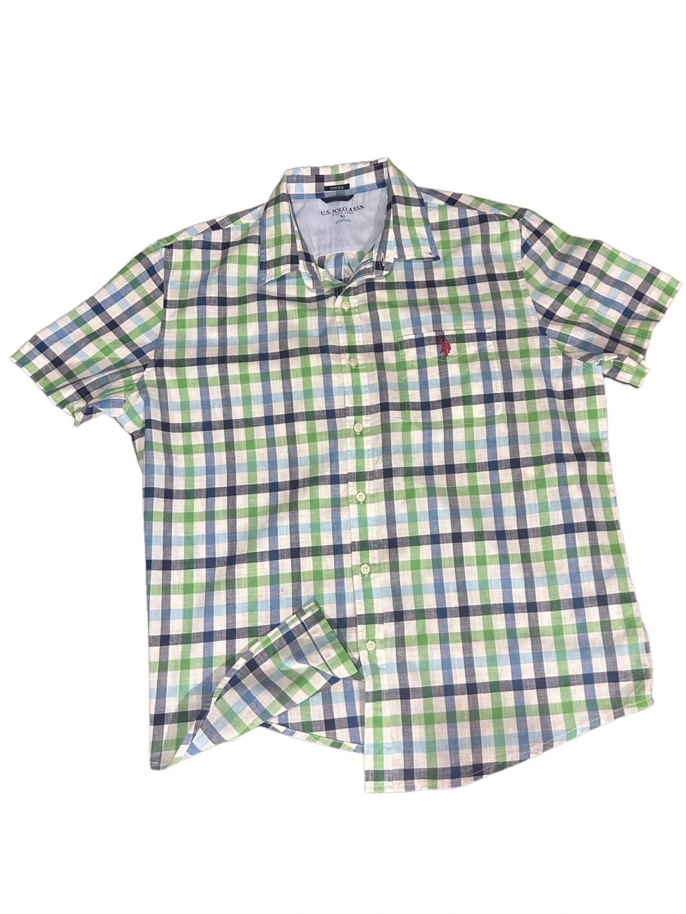 U.S. Polo Assn. Green, Blue & White Plaid Short-Sleeve Button-Up Shirt